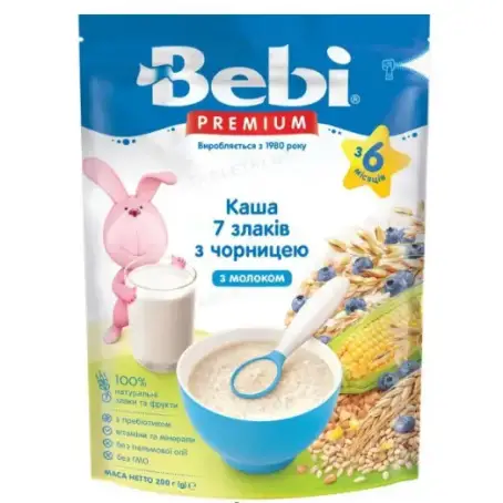 Каша молочная Bebi Premium 7 злаков с черникой, с 6 месяцев, 200 г