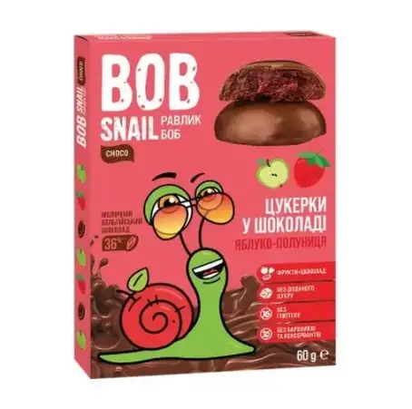 КОНФЕТЫ BOB SNAIL яблоко+клубника в бельг. молоч. шоколаде 60 г