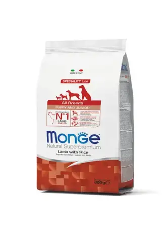 КОРМ ДЛЯ СОБАК MONGE DOG All breeds Puppy & Junior lamb&rice 0,8 кг