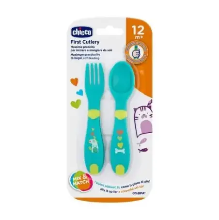 Детский набор ложка и вилка для кормления Chicco First Cutlery