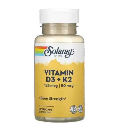 Solaray Витамин Д3 + К2 без сои (Vitamin D3 + K2) 60 вег.капсул