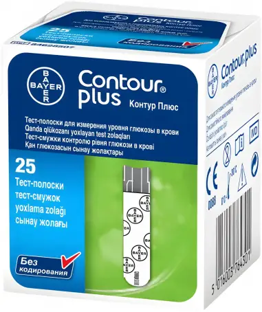 Тест-полоска для глюкометра Контур Плюс (Contour plus), 25 шт