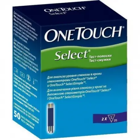 One Touch Select тест-полоски для измерения уровня глюкозы в крови, 50 шт.