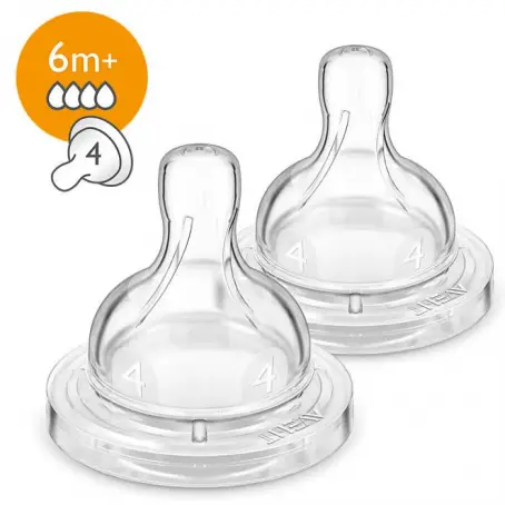 Соска силиконовая Philips Avent Classic+ SCF634/27, 4 отверстия, от 6 месяцев, 2 шт