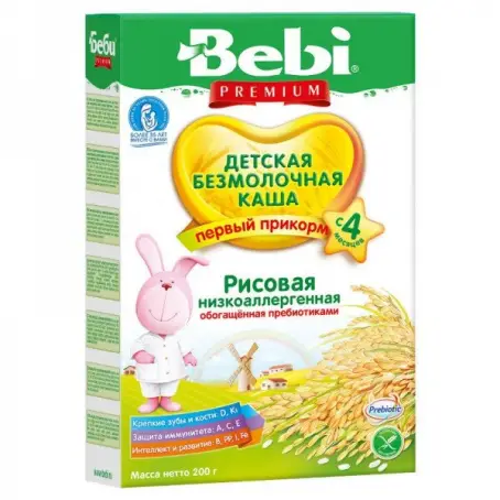 BEBI PREMIUM КАША РИСОВАЯ НИЗКОАЛЛЕР. С ПРЕБИОТИКОМ 200 ГР