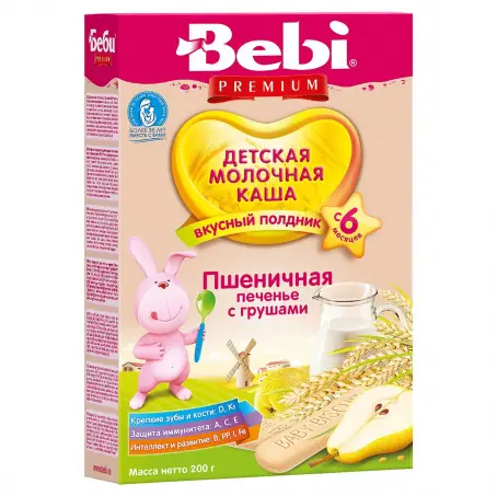 BEBI PREMIUM КАША МОЛОЧНАЯ ПШЕНИЧ. ВКУСН. ПОЛДНИК ПЕЧЕНЬЕ С ГРУШ. 200 г