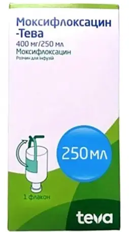 Моксифлоксацин-Тева раствор для инфузий, 400 мг/250 мл, 250 мл во флаконе