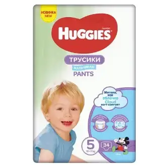 Подгузники-трусики Huggies Pants детские, для мальчиков, размер 5, 12-17 кг, 34 шт