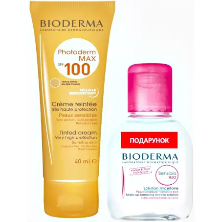 BIODERMA НАБОР ФОТОДЕРМ MAX крем тонал. SPF 100 тон золот. 40 мл+САНСИБИО H2O лосьон 100 мл