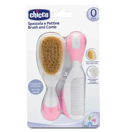 Набор Chicco: щетка натуральная и расческа, розовый