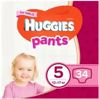 Подгузники-трусики Huggies Pants детские, для девочек, размер 5, 12-17 кг, 34 шт