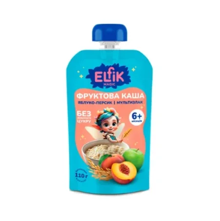 Каша фруктова Elfik Magic Яблуко-персик і Мультизлак, doy-pack 110 г