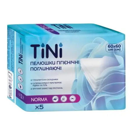 Пеленки TiNi Norma одноразовые гигиенические поглощающие 60 х 60 см, 5 шт