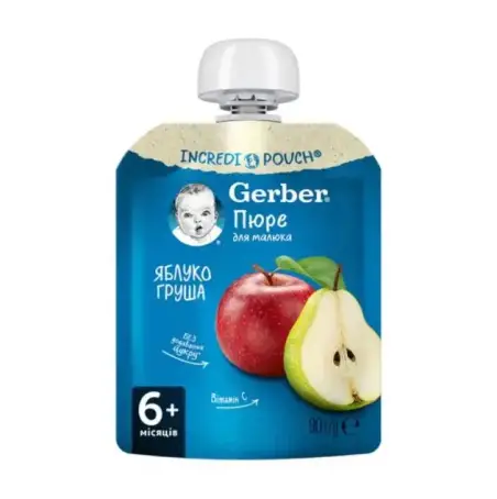 GERBER Пюре Яблоко-Груша с вит. С 6+ мес. 90 г пауч