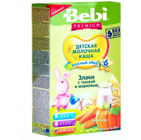 BEBI PREMIUM КАША МОЛОЧНАЯ ЗЛАКИ С ТЫКВОЙ И МОРКОВЬЮ 200 гр