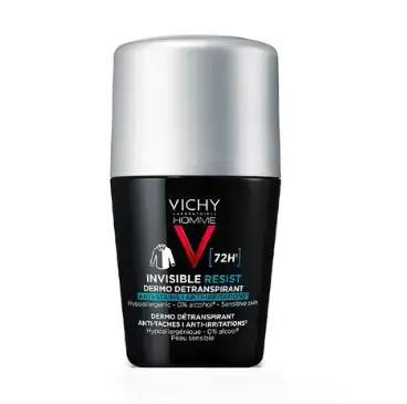 Дезодорант-антиперспирант шариковый Vichy Homme 72h Invisible Resist для мужчин защита от пота и запаха против желтых и белых пятен на одежде, 50 мл