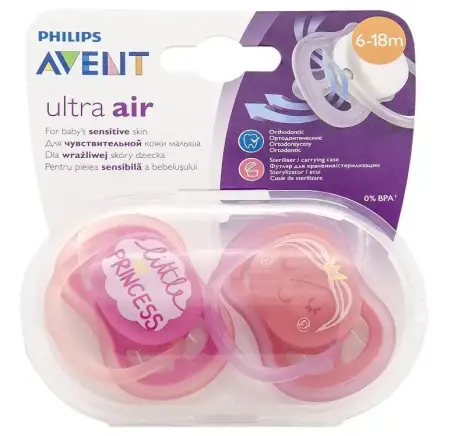 Пустышка PHILIPS AVENT Ultra air силик. ортодонт. с декор. для дев. 6-18 мес. №2 SCF343/22