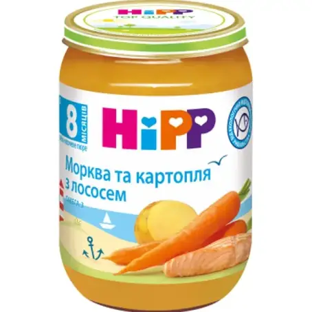 HIPP пюре  морковка и картошка с лососем с 8 мес. 190 г