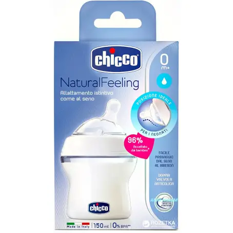 ПЛЯШЕЧКА CHICCO Natural Feeling соска силік. норм. потік з 0 міс. 150 мл блак.