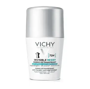 Дезодорант-антиперспирант шариковый Vichy 72h Invisible Resist защита от пота и запаха против желтых и белых пятен на одежде, 50 мл