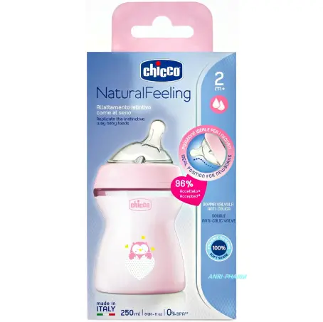 ПЛЯШЕЧКА CHICCO Natural Feeling соска силік. сер. потік з 2 міс. 250 мл рож.