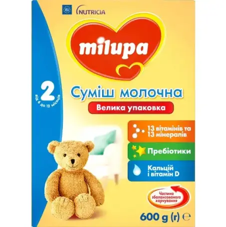 Смесь сухая молочная Milupa 2 для детей от 6 до 12 месяцев, 600 г