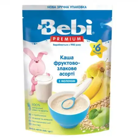 Каша молочная Bebi Premium Фруктово-злаковое ассорти, с 6 месяцев, 200 г