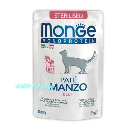 КОРМ ДЛЯ КОТІВ MONGE CAT MONOPROTEIN Sterilised 100% яловичина 85 г