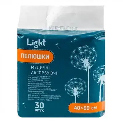 ПЕЛЮШКИ АБСОРБУЮЧІ ПОГЛИНАЮЧІ LIGHT 60 Х 40СМ, №30