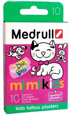 ПЛАСТИР ДИТ. З ПОЛIМЕР. МАТ. MEDRULL ТАТУ "MI MI KIDS" 25 мм Х 57 мм №10