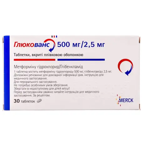 Глюкованс таблетки покрытые оболочкой 500 мг/2,5 мг №30