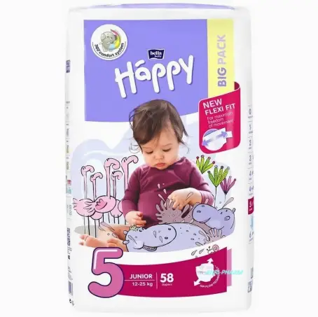 Подгузники Happy Bella Baby junior, размер 5, вес 12-25 кг, 58 шт