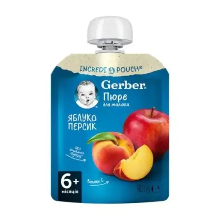 GERBER пюре яблоко и персик 90 г пауч