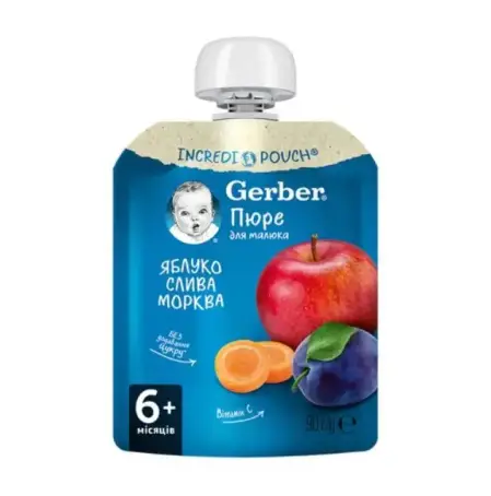 GERBER Пюре Яблоко Слива Морковь с 6 мес. 90 г пауч