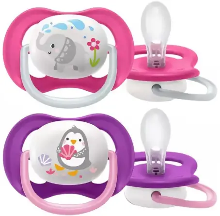 Пустушка силіконова Philips Avent Ultra Air Animal SCF080/08 ортодонтична, для дівчаток, 6-18 місяців, 2 шт