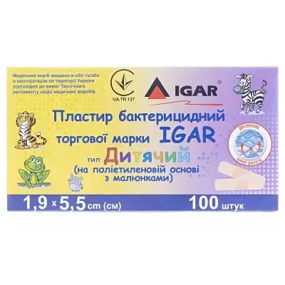 ПЛАСТ. IGAR БАКТ. ДИТ. 1,9 х 5,5 см №100 п/е з малюнком