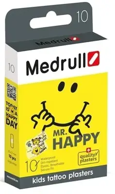 ПЛАСТИР ДИТ. З ПОЛIМЕР. МАТ. MEDRULL ТАТУ "MR. HAPPY" 25 мм Х 57 мм №10