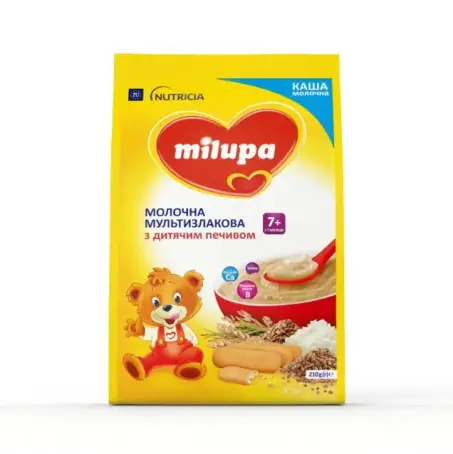 Каша молочная Milupa мультизлаковая с печеньем для детей от 7 месяцев, 210 г