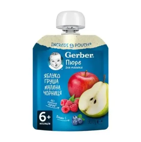 GERBER Пюре яблоко-груша-малина-черника з 6 мес. 90 г пауч