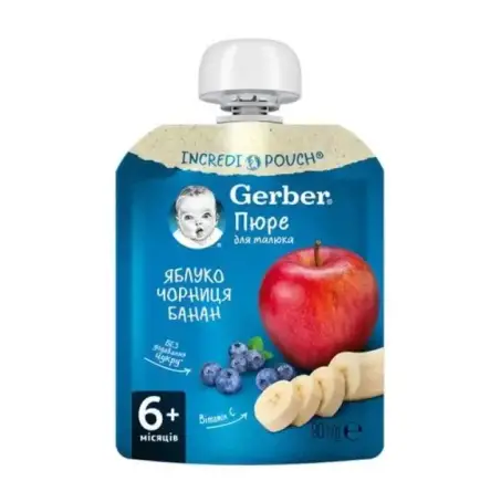 GERBER Пюре Яблоко-Черника-Банан с 6 мес. 90 г пауч