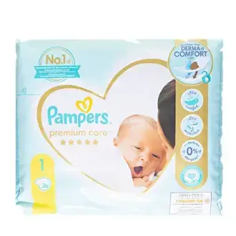 Подгузники детские Pampers Premium Care размер 1, 2-5 кг, 26 шт