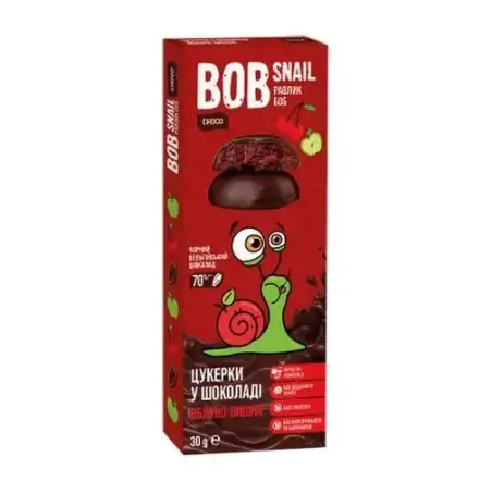 КОНФЕТЫ BOB SNAIL яблоко+вишня в бельг. черн. шоколаде 30 г