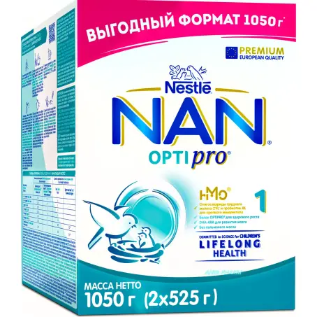 Смесь сухая молочная NAN 1 Optipro для детей с рождения, 1050 г (2 упаковки по 525 г)