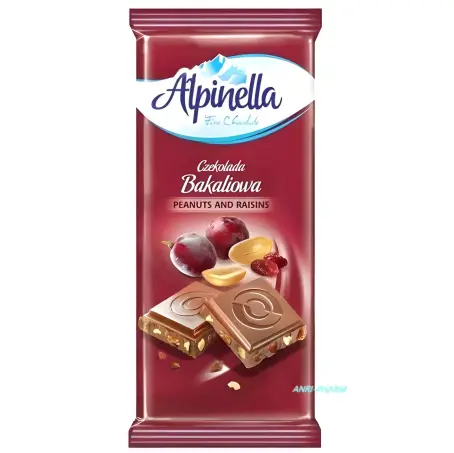 ШОКОЛАД ALPINELLA АРАХІСОМ І ІЗЮМОМ 90гр.