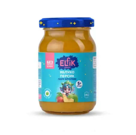 Пюре фруктовое Elfik Magic для детей с 5 месяцев яблоко и персик, 170 г